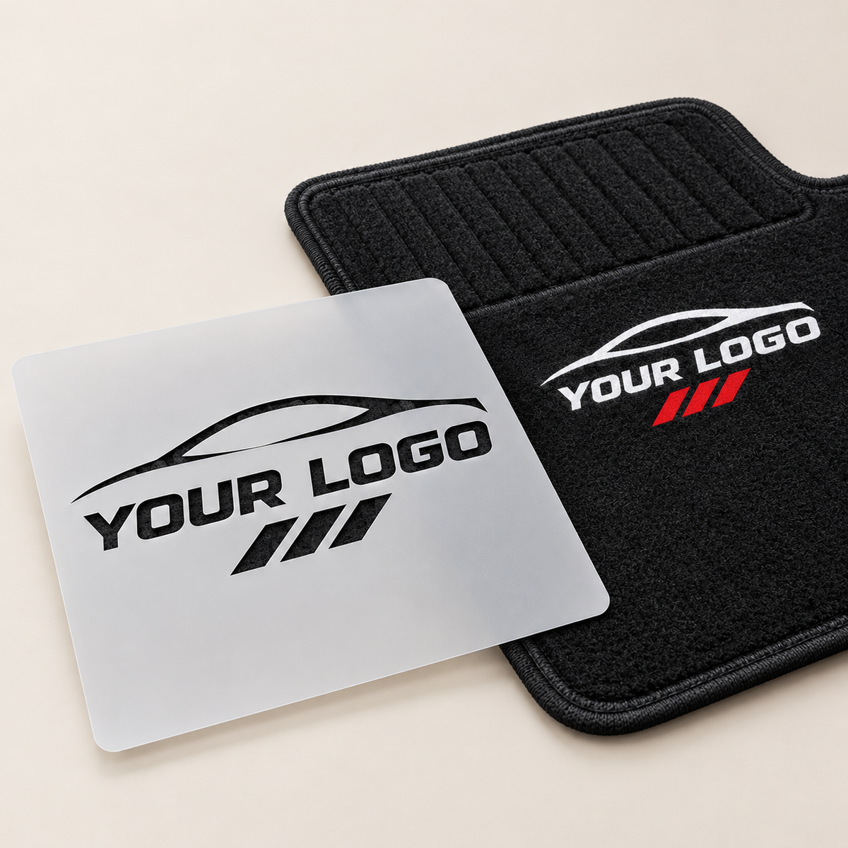 custom logo stencil on car floor mat